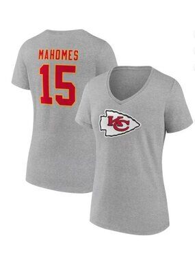 Patrick Mahomes Gray Kansas City Chiefs Size 2XL Women's #15 V-Neck T-Shirt EUC